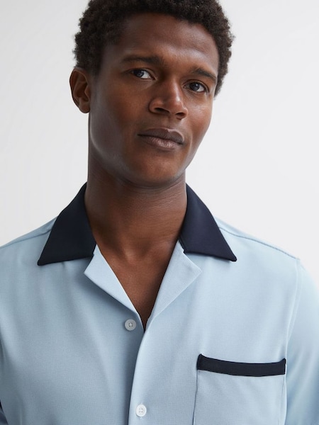 Cuban Collar Contrast Shirt in Soft Blue/Navy (359803) | £40
