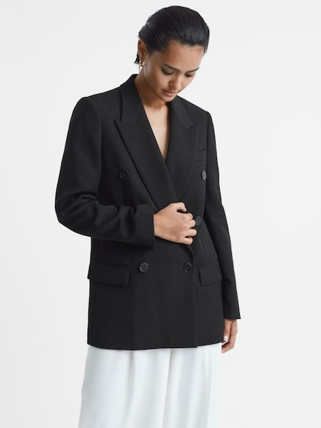 Modern Fit Wool Double Breasted Blazer in Black (360024) | £128