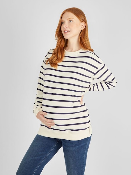 Cream & Navy Blue Stripe Maternity & Nursing Sweatshirt (360401) | £35.50