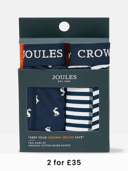 Crown Joules Navy Hare Cotton Boxer Briefs (2 Pack) (373866) | £19.95