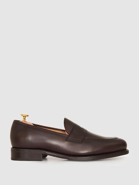 Oscar Jacobson Leather Penny Loafers in Dark Brown (374741) | £325