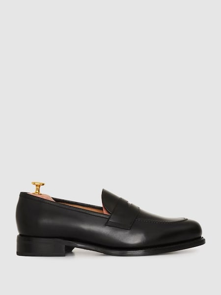 Oscar Jacobson Leather Penny Loafers in Black (375114) | £325