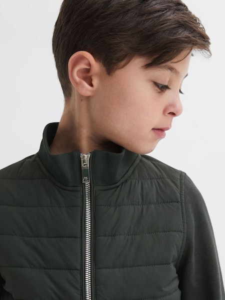 Junior Funnel Neck Quilted Hybrid Jacket in Forest Green (377919) | £48