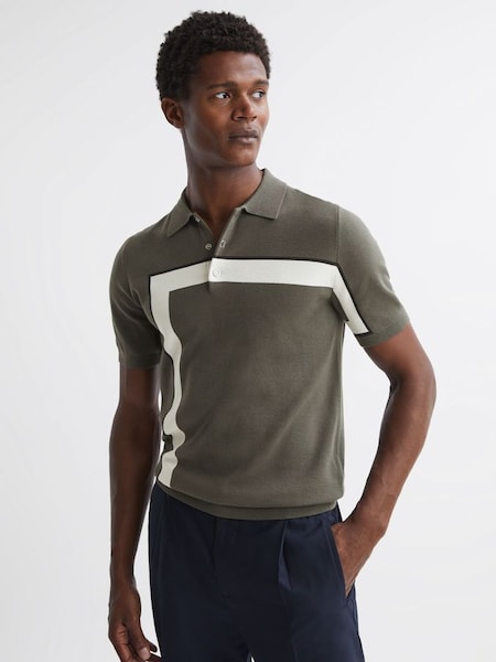 Striped Polo T-Shirt in Sage (386915) | £58