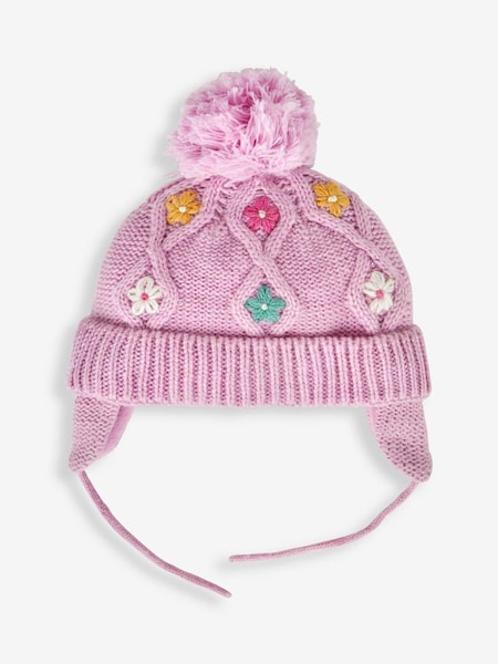 Pink Girls' Floral Embroidered Cable Hat (389743) | £16.50