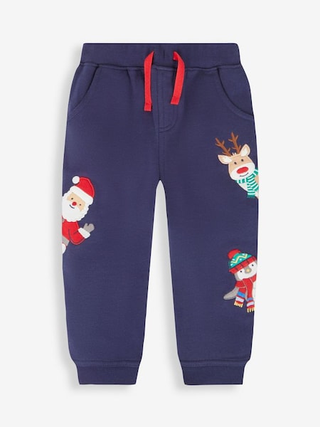 Navy Blue Christmas Appliqué Joggers With Pet In Pocket (393373) | £19.50