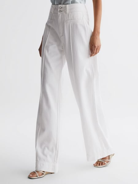 Paige High Rise Wide Leg Jeans in Boss White (404873) | £150