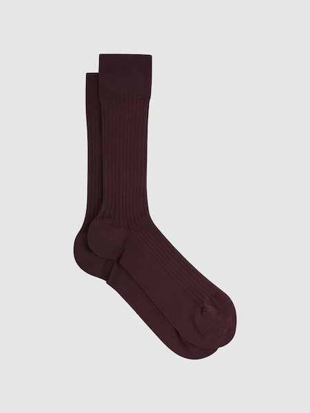 Ribbed Mercerised Cotton Blend Sock in Bordeaux (406166) | £12