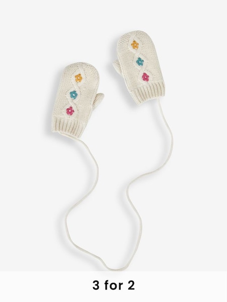Cream Floral Embroidered Cable Mittens (410805) | £12.50