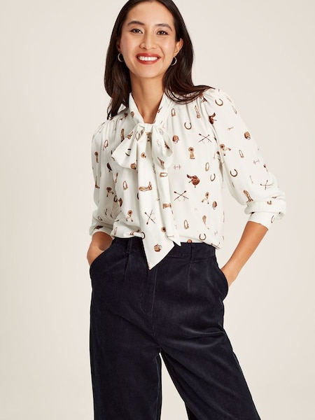 Everly Equestrian White Tie Neck Blouse (412020) | £44