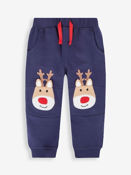 Navy Blue Reindeer Reindeer Appliqué Knee Joggers (412624) | £19.50