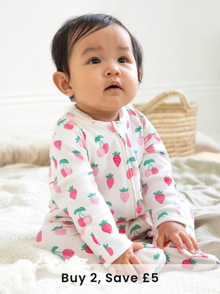 Pink Print Zip Cotton Baby Sleepsuit (412741) | £20
