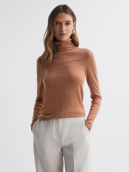 Wool-Cashmere Roll Neck Top in Camel (413556) | £58