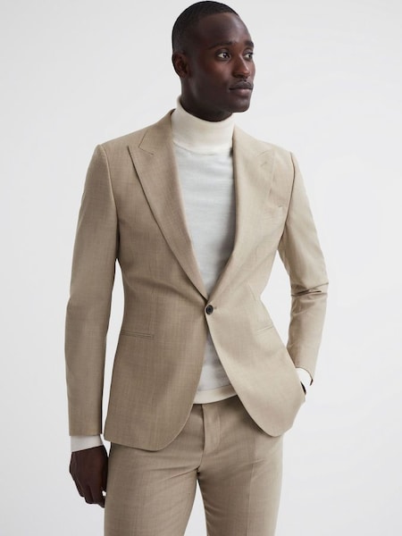 Slim Fit Single Breasted Wool Blend Blazer in Oatmeal (414916) | £178