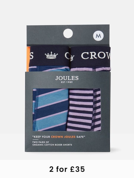 Crown Joules Blue/Purple Cotton Boxer Briefs (2 Pack) (419802) | £19.95