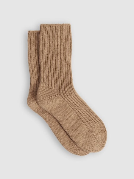Wool Blend Ribbed Socks in Camel (421388) | £18