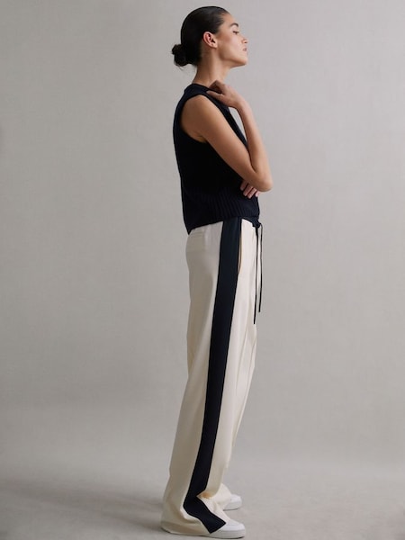 Wide Leg Contrast Stripe Drawstring Trousers in Cream (423597) | £138