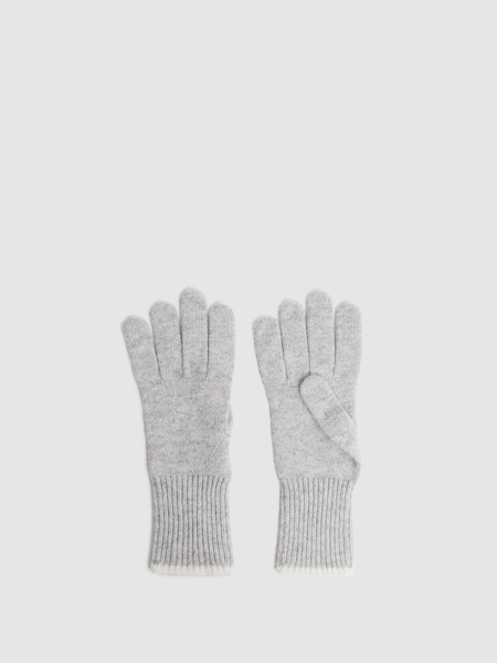Wool Blend Contrast Trim Gloves in Grey/Ecru (427526) | £38