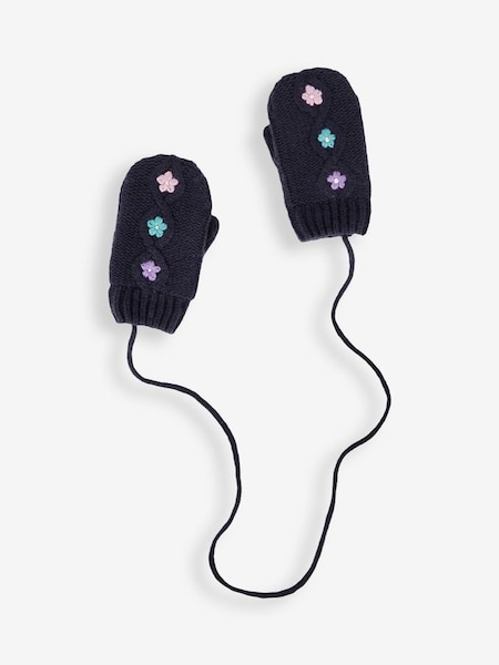 Navy Floral Embroidered Cable Mittens (429256) | £5