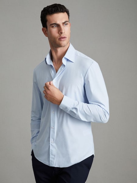 Slim Fit Button-Through Travel Shirt in Soft Blue (434820) | £128
