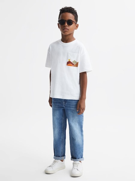 Junior Relaxed Fit Cotton Motif T-Shirt in White (435093) | £10
