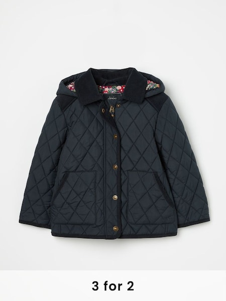 Marsdale Navy Diamond Quilted Coat With Hood (439996) | £54.95 - £64.95