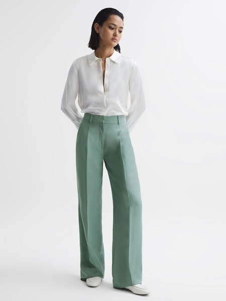 Petite Linen Blend Wide Leg Trousers in Teal (441979) | £58