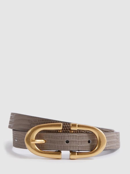Horseshoe Buckle Leather Belt in Taupe (445978) | £58