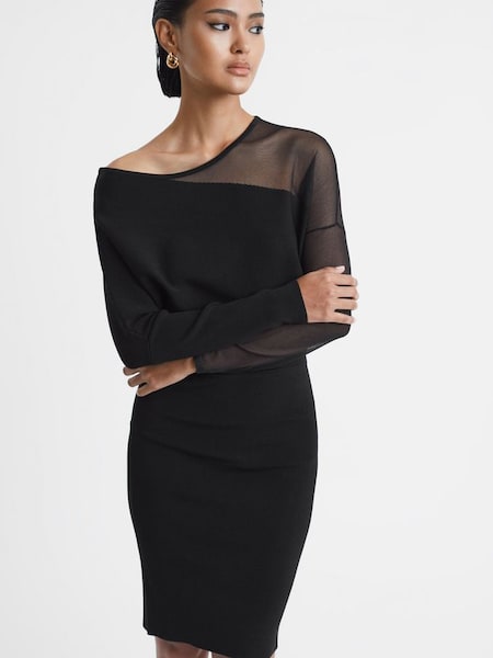 Bodycon Knitted Sheer Midi Dress in Black (446426) | £78