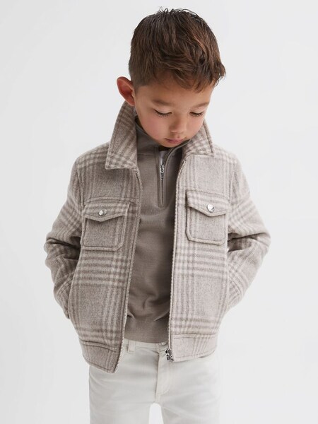 Junior Wool Trucker Jacket in Oatmeal Check (447501) | £78