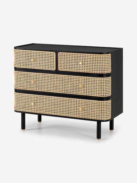Ankhara Chest of Drawers in Black Stain Oak and Rattan (448702) | £799