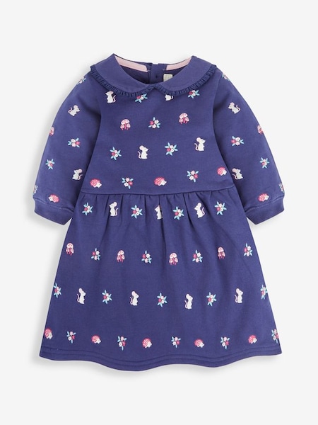 Navy Blue Mouse Girls' Embroidered Sweat Dress With Collar (453914) | £23.50