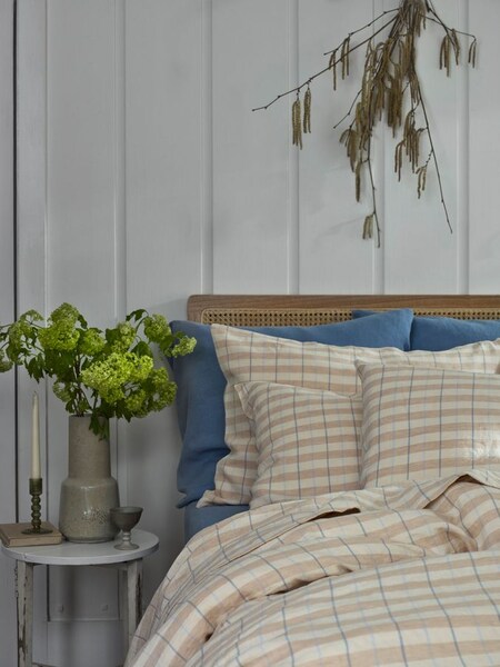 Piglet in Bed Cafe au Lait Check Stripe Set of 2 Linen Pillowcases (458174) | £55
