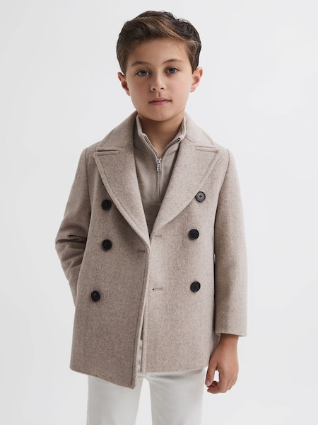 Junior Wool Blend Double Breasted Peacoat in Oatmeal (462648) | £98