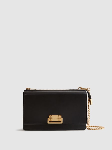 Leather Chain Crossbody Bag in Black (462969) | £158