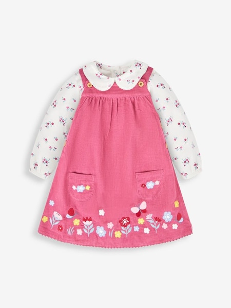 Rose Girls' Floral Embroidered Cord Pinafore Dress & Peter Pan Top Set (466174) | £21