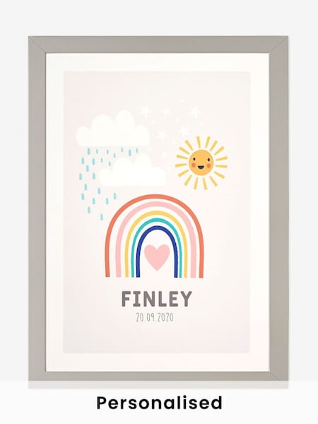 Grey Personalised & Framed Rainbow Print (471300) | £55