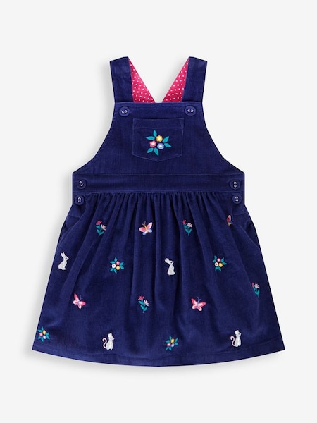 Mouse Floral Embroidered Cord Pinafore Dress in Navy (482087) | £26.50