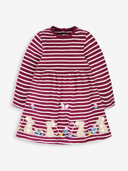 Berry Pink Mouse Girls' Stripe Appliqué Dress (486035) | £22.50