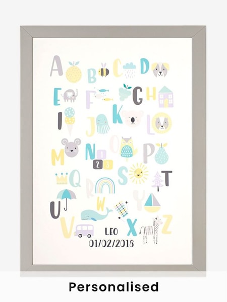 Grey Personalised & Framed Alphabet Print (491241) | £55