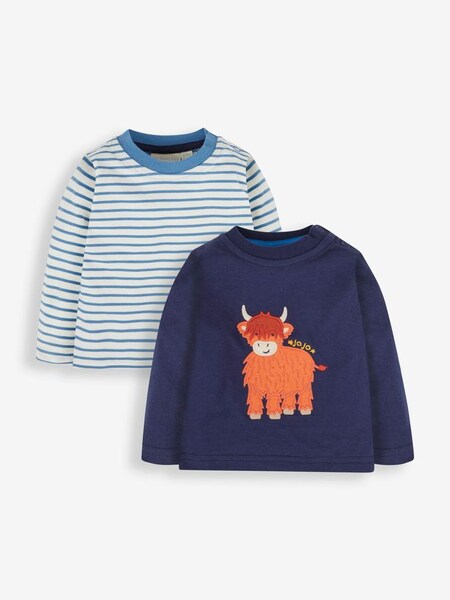 Navy 2-Pack Highland Cow Appliqué & Stripe Baby Tops (495132) | £19.50