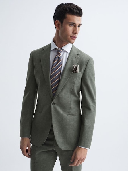 Single Breasted Slim Fit Wool Blazer in Green (4DB301) | £190