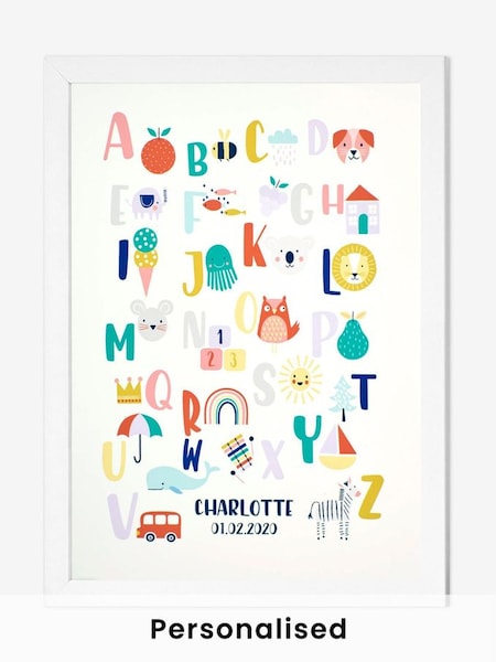 Personalised & Framed Bright Alphabet Print in White (504133) | £55