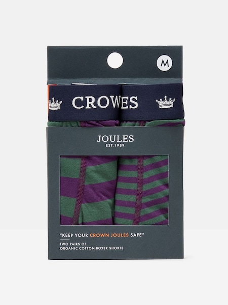 Crown Joules Purple Stripe Cotton Boxer Briefs (2 Pack) (513741) | £9