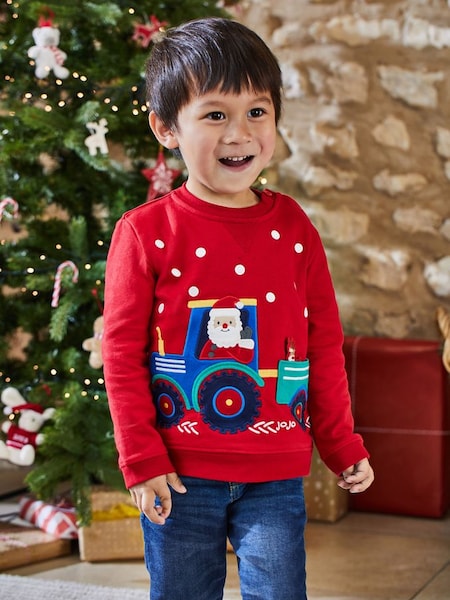 Appliqué Sweatshirt in Red Santa In A Tractor (514929) | £24.50
