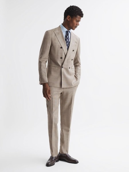 Slim Fit Checked Adjuster Trousers in Oatmeal (516619) | £88