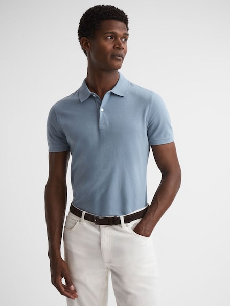 Slim Fit Garment Dye Polo Shirt in Soft Blue (516755) | £30