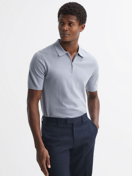 Merino Wool Half-Zip Polo Shirt in Porcelain Blue (517630) | £50