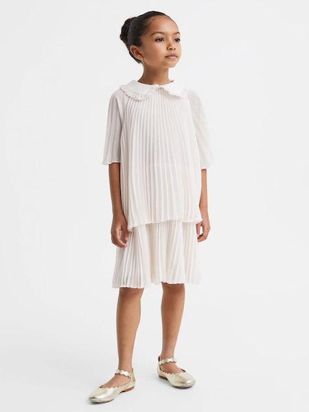 Junior Pleated Collared Tiered Dress in Ivory (517858) | £70