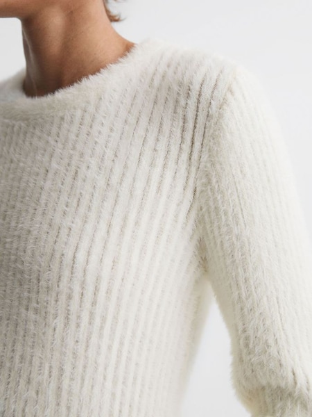 Ribbed Fluffy Crew Neck Jumper in Ivory (524291) | £78